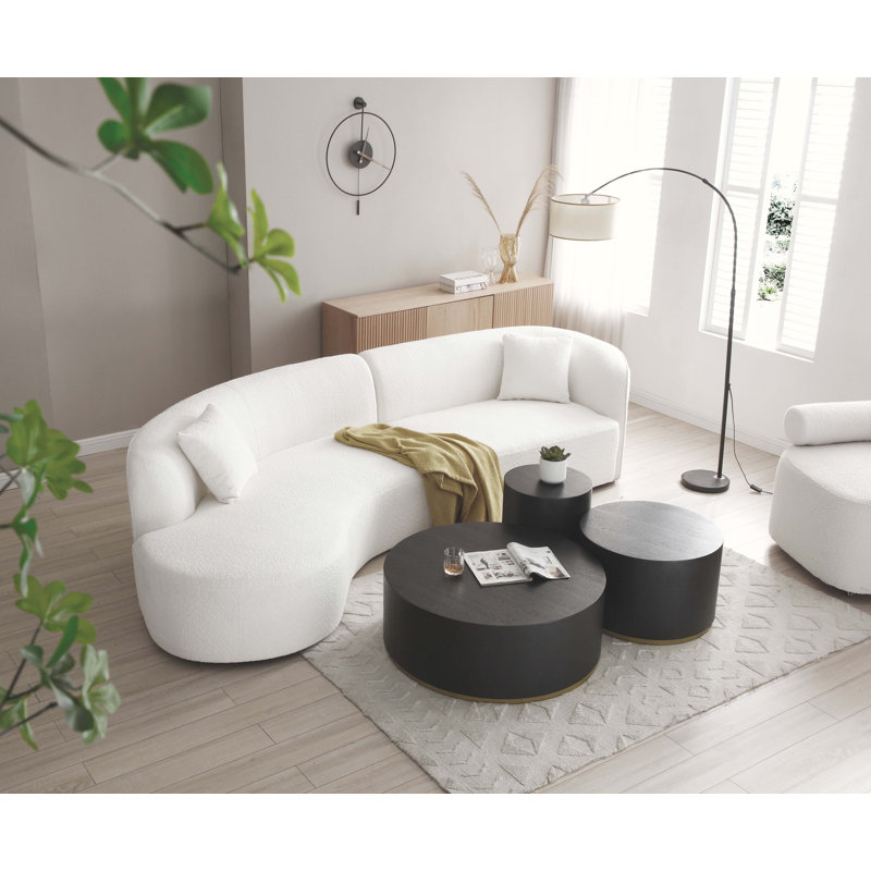 Ensemble de canapé de luxe 2 pièces de style moderne avec dossier courbé et méridienne, canapé modulaire faisant face à la gauche, canapé Boucle