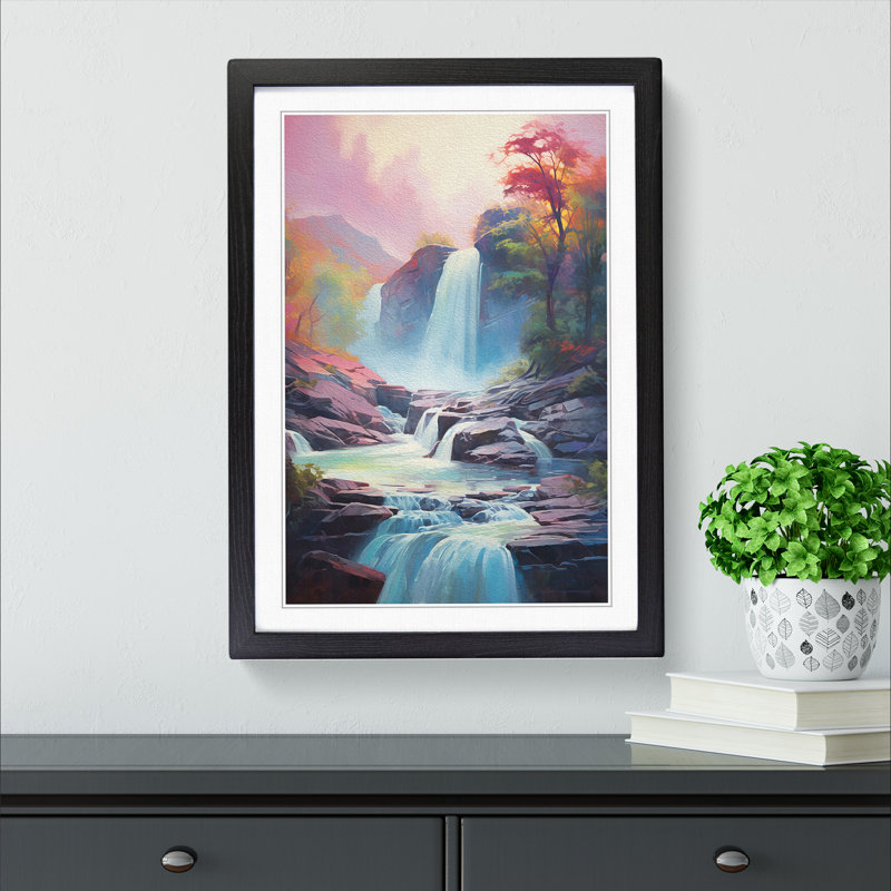 Waterfall Impressionism - Framed Print, Black , 64cm H x 46cm W x 2cm D