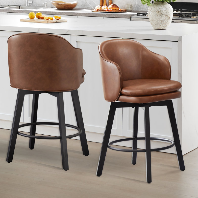 Swivel Bar Stool With Back, Brown, 2