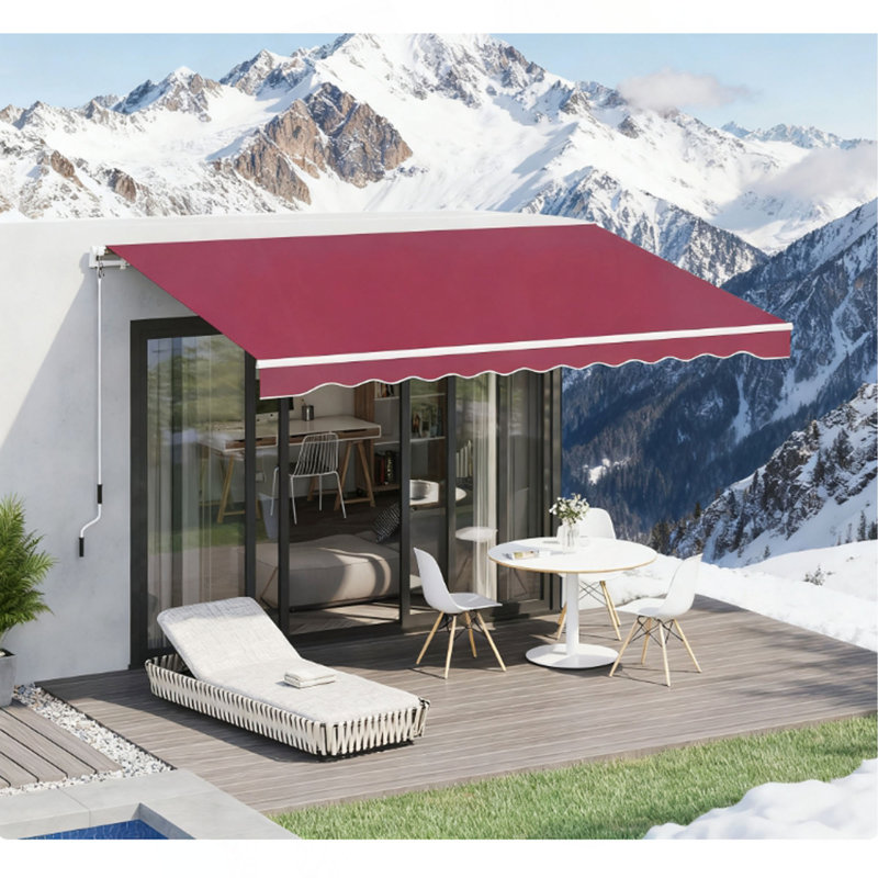 Retractable Awning, Patio Awnings, Sunshade Shelter W/ Manual Crank Handle