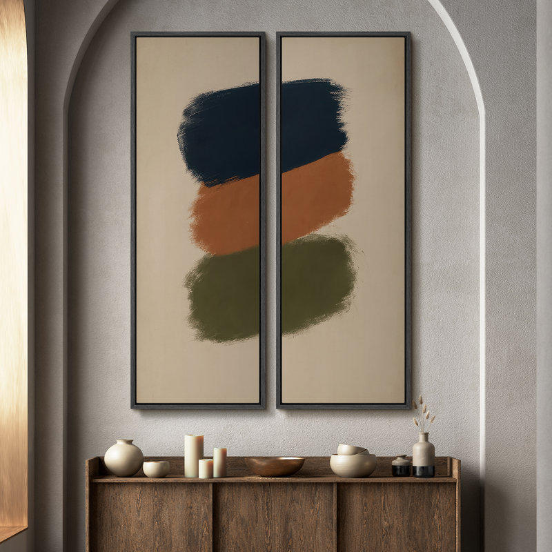 «Minimal Color Block Abstract» pour entrée - ensemble de 2 reproductions d'art sur toile encadrées , H 60 po x l 20 po, Noir