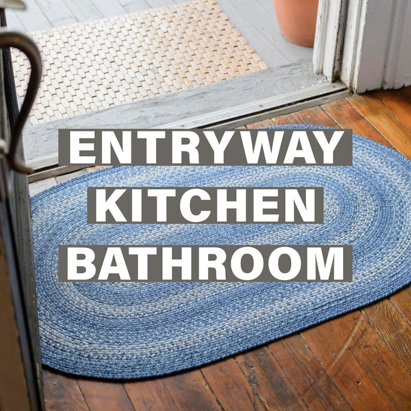 Tapis bleu réversible en jute tressé Damell, Rectangulaire 2 pi x 6 pi