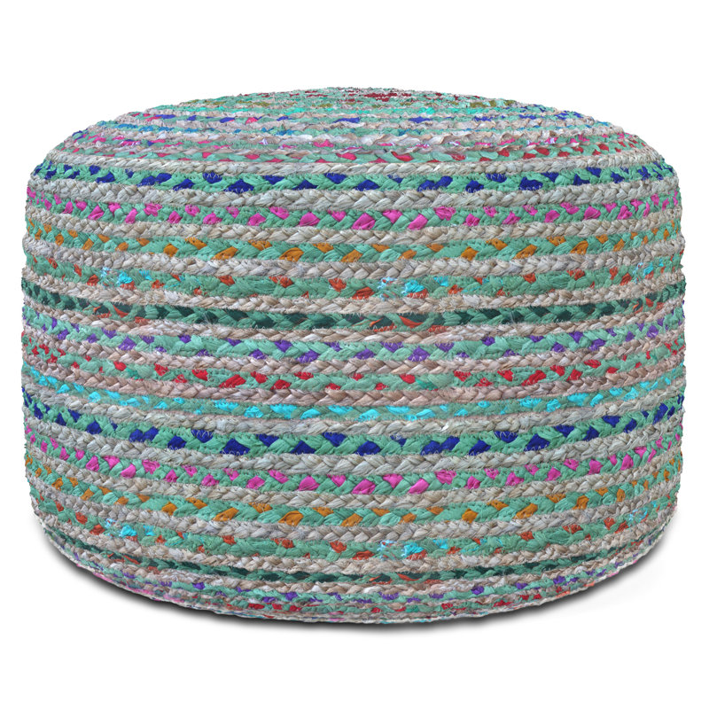 Round Multicolor Braided Jute Pouf