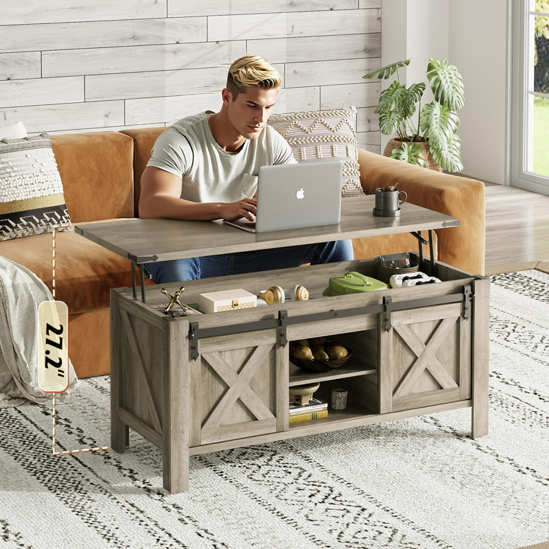 Table basse 47,3 "Farmhouse, Gray Top/Gray Base