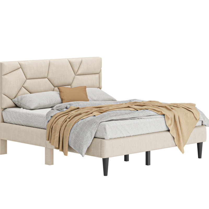 Lit pour grand lit sans sommier beige - Stable, solide, avec tête de lit et sommier, espace de rangement, Grand lit