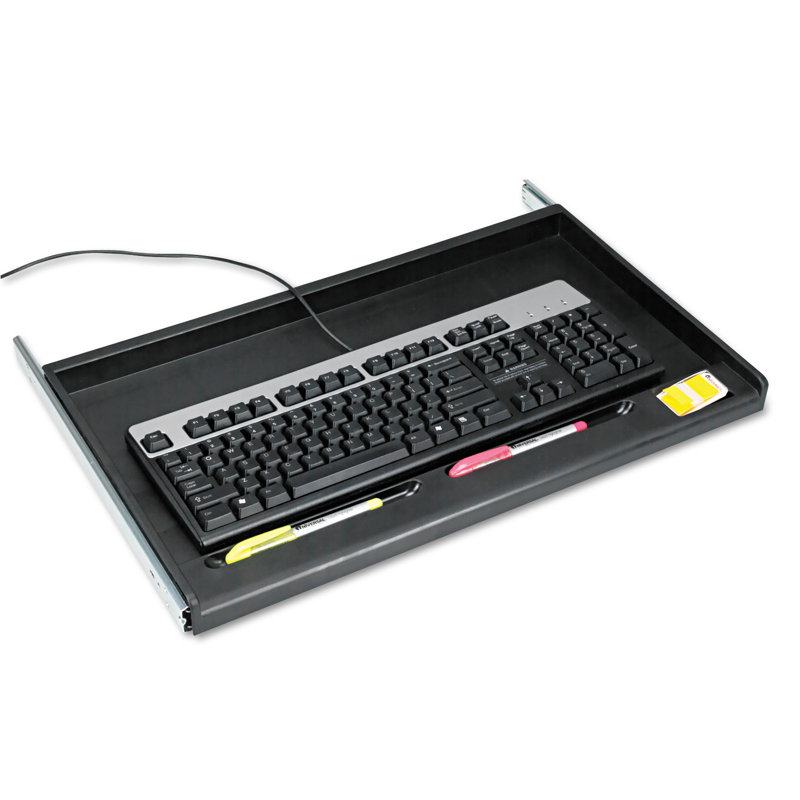 Adjustable Black Plastic Underdesk Keyboard Drawer with Wrist Pillow