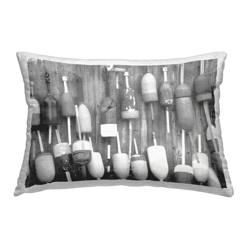 Coussin extérieur gris avec imprimé de pêche Bobber par Lil 'Rue
