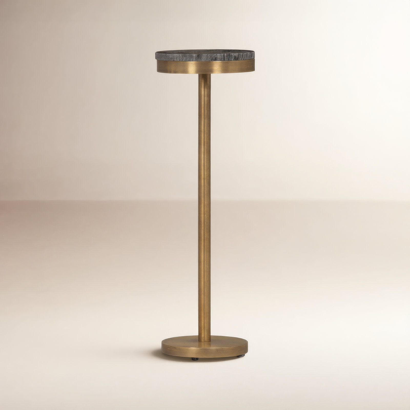 Isaac 8" Genuine Marble End Table, Natural Oak, Black Marble