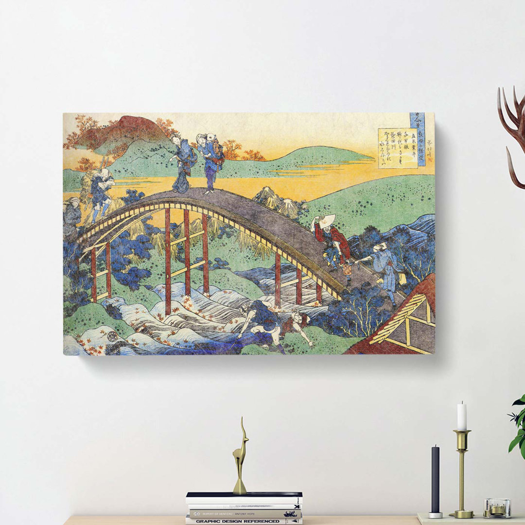 Crossing the Bridge by Katsushika Hokusai - Wrapped Canvas