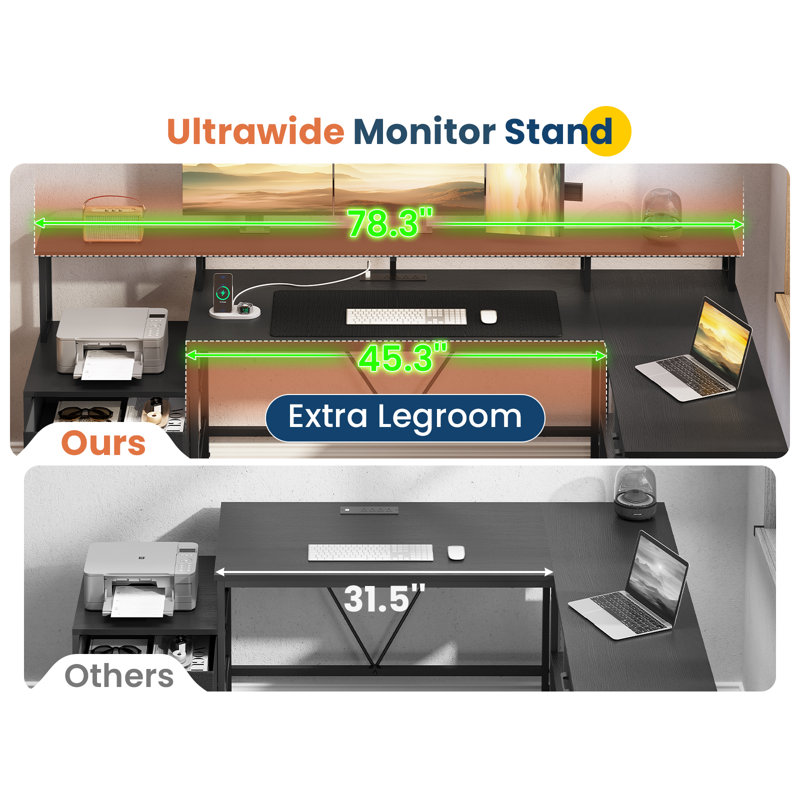 Remola L-Shaped Computer Desk, Black