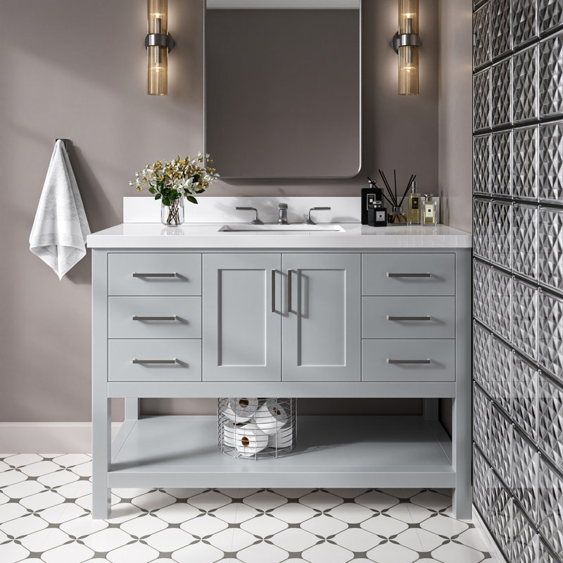 Moille Lequetta 49" Single Bathroom Vanity in Grey, with 1.5 Pure White Quartz Top, Rectangle Sink, Gray, Rectangular