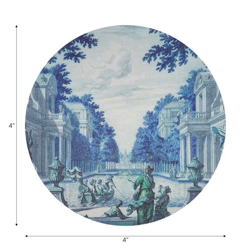 Dimanche A Paris Sunrise Vegan Leather Round Coasters, Cerulean