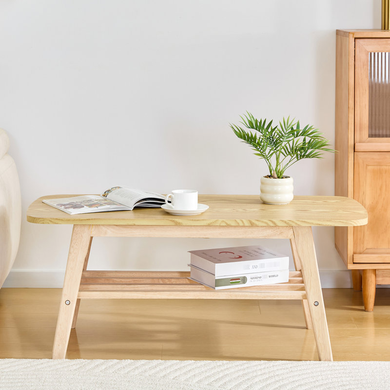 18.76 - Inch Wide Double Layer Solid Wood Coffee Table For Modern Shop And Office, Construction 16.26 High With Balcony