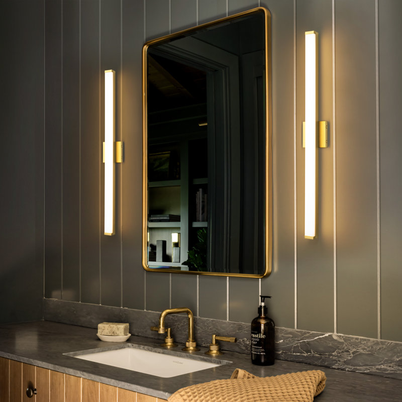 29.75” Brushed Gold Led Vanity Bar Light Indoor Wall Sconce With Acrylic Shade, 29.75" Width , 20 W, Brushed Gold