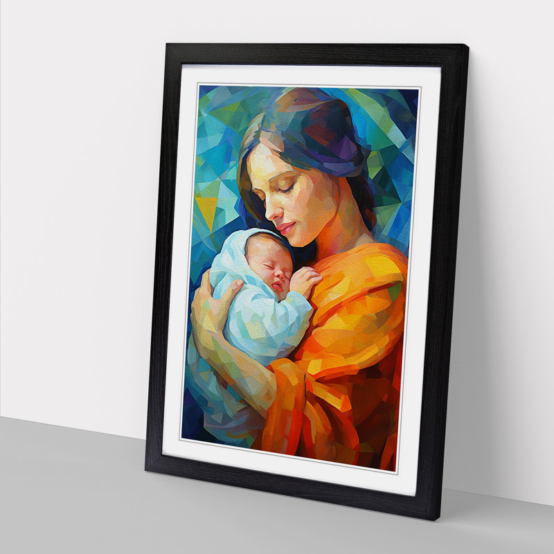 XYZ-FRM-V1223-4566 Mother And Baby Modern - Single Picture Frame Print on Wood, 34cm H x 25cm W x 2cm D, Black 