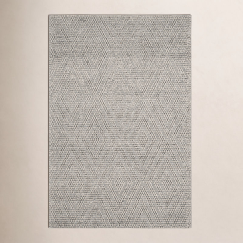 Russo Hand Woven Wool/Cotton Geometric Rug in Silver, Rectangle 8' x 10'