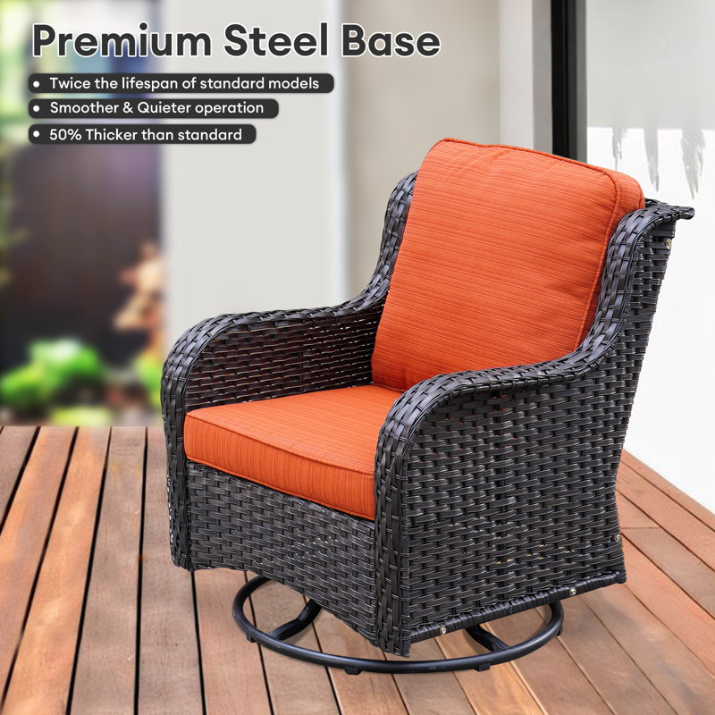 Ensemble de conversation en osier / rotin pour 7 personnes avec coussins Cracraft, Cadre brun / coussin rouge-orange