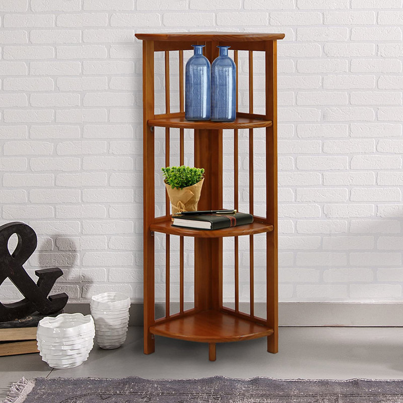 Duerr Corner Bookcase, Honey Oak, 38.8" H x 12.5" W x 11.5" D