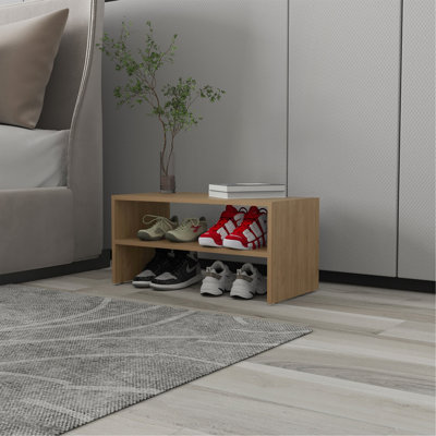 Range-chaussures à 2 tablettes en chêne naturel