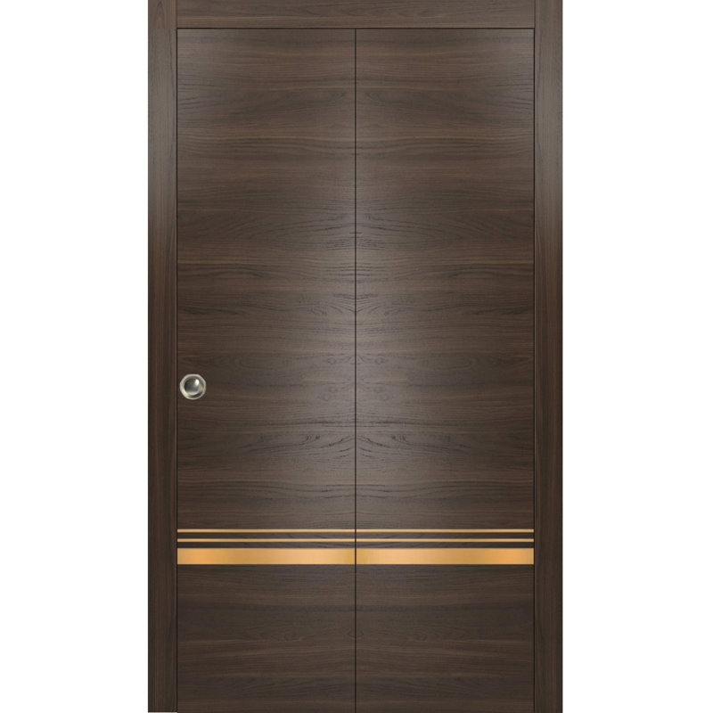 Porte pliante à panneaux en bois, Frêne chocolat, 60 po x 84 po