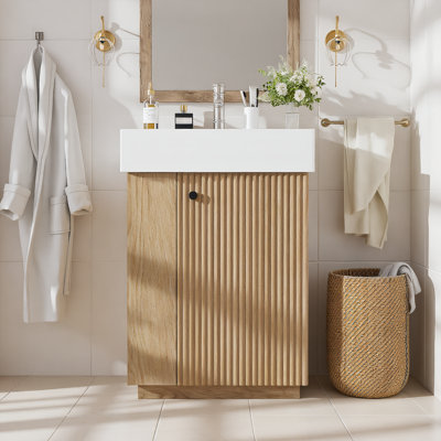 21.6"W Bathroom Vanity With Ceramic Sink, Freestanding Modern Right Door Wood Grain Cabinet With Open And Closed Storage For Bathrooms