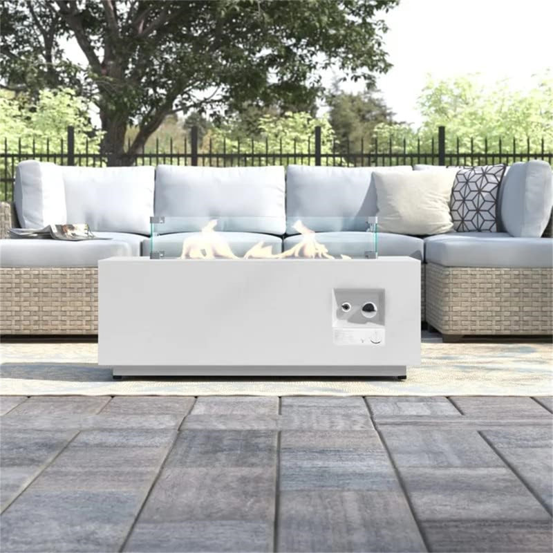 16" H X 42" W Steel Outdoor Fire Pit Table With Lid, White