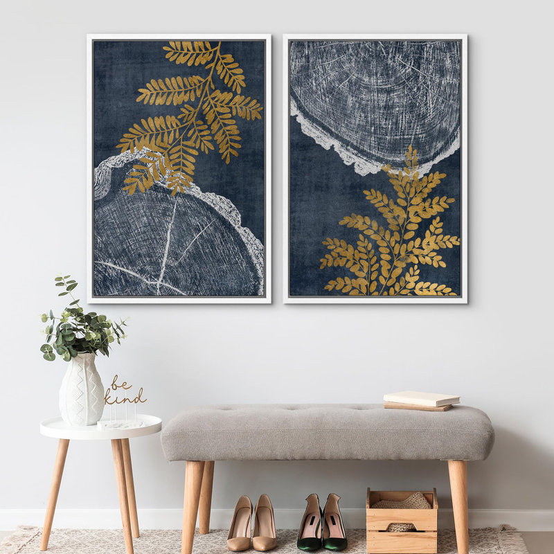 «Peach Grey Grunge», 2 pièces sur toile, Cadre blanc, H 24 po x l 36 po