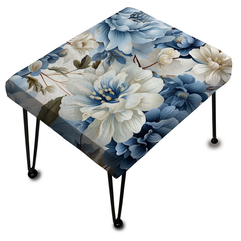 Motif floral victorien bleu et blanc II - repose-pieds rectangulaire floral