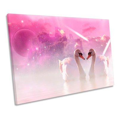 Romantic Swans Castle - Wrapped Canvas Art Prints