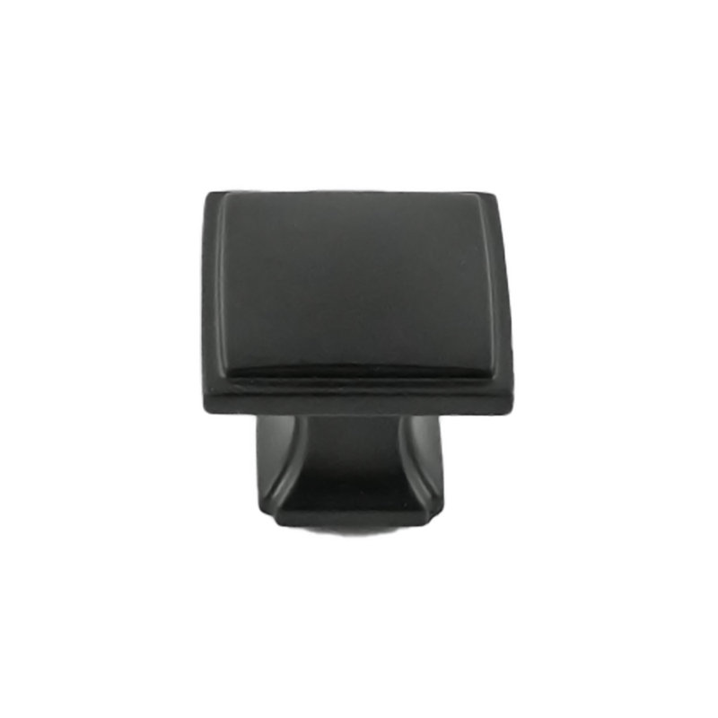 Poignée carrée de la collection Bridges - Bouton d'armoire 1-1 / 4 po x 1-1 / 4 po noir mat - Quincaillerie transitionnelle et décorative pour tiroirs et armoires