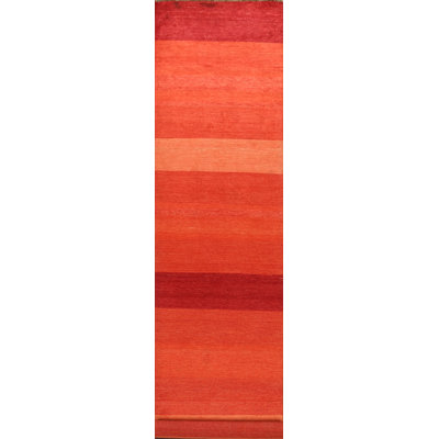 One-of-a-Kind 3'2" X 15'6" New Age Runner Wool Area Rug in Rust