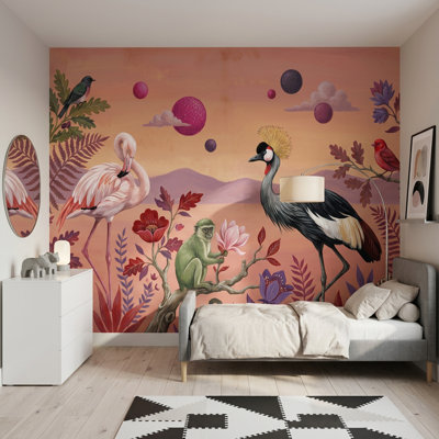 Papier peint oiseaux tropicaux muraux oiseaux de la jungle amovibles