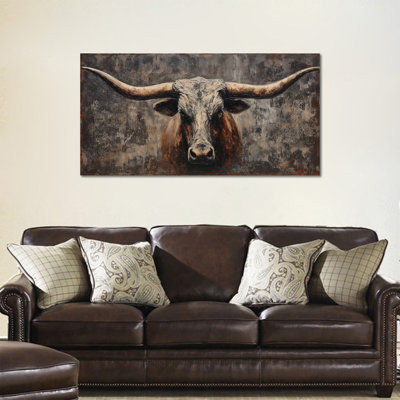  Extra Large Rustic Highland Cow Canvas Wall Art, Farmhouse Highland Cow Pictures Wall Decor, Textured Rural Cattle Artwork Framed Print for Home Living Room Bedroom 24x48"