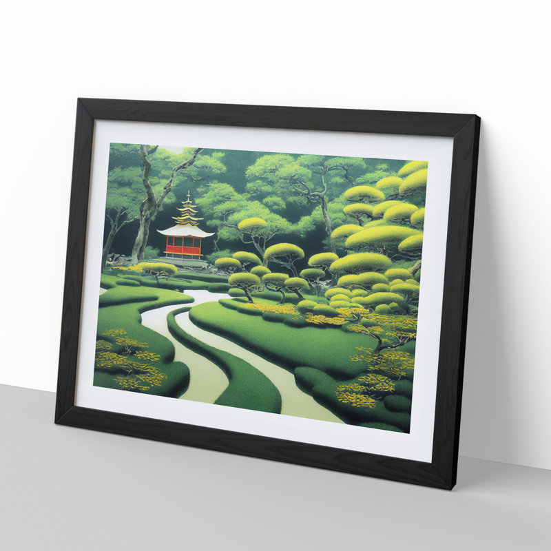 Japanese Garden Pond Vol.3 - Single Picture Frame Print, Black Framed, 46cm H x 64cm W x 2cm D