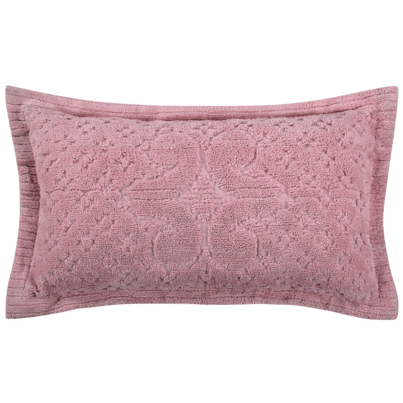 Ashton Collection 100% Cotton Chenille Tufted Pillow Sham, Medallion Design, Soft Breathable, OEKO-TEX Certified, Machine Washable, All-Season, 20" x 36", Pink