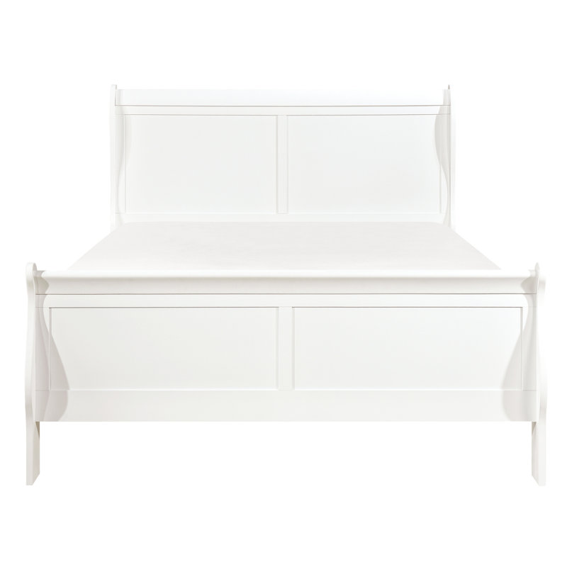 Lit classique, grand lit blanc, cadre en bois avec tête de lit et tête de lit à rails, Grand lit, Blanc