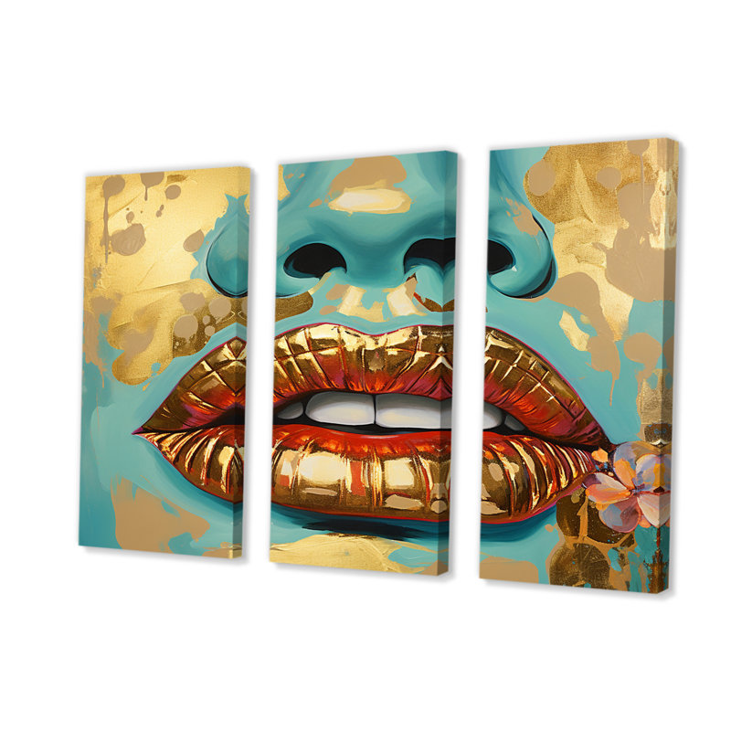 «Sensual Red Lips Retro Glam Collage I», reproduction sur toile 3 pièces, H 28 po x l 36 po x P 1 po