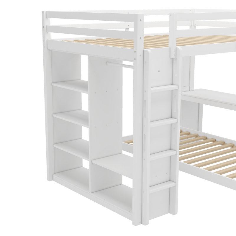 Grand lit superposé au-dessus d'un lit simple en bois, Blanc
