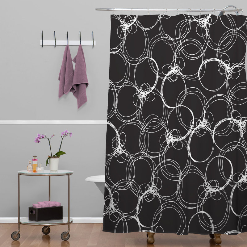 Rideau de douche simple Circles, Noir ronds blancs