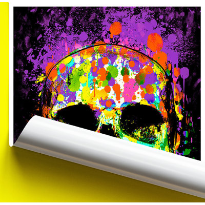  Officiellement sous licence Splatter Skull - Non Flock Blacklight Art Poster - 24 x 36 pouces - reproduction décorative - papier affiche - prêt à encadrer