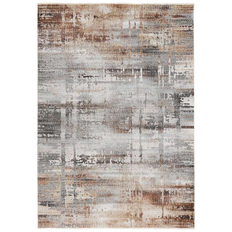 Tapis abstrait en polyester tissé à la machine en gris / brun, Rectangle 3 pi 11 po x 5 pi 6 po