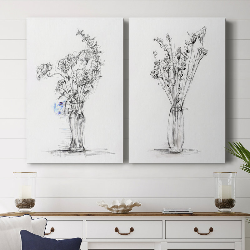 «Wild Bouquet Study I» - Toile tendue avec châssis de qualité supérieure - Prêt à être accroché, H 60 po x l 80 po