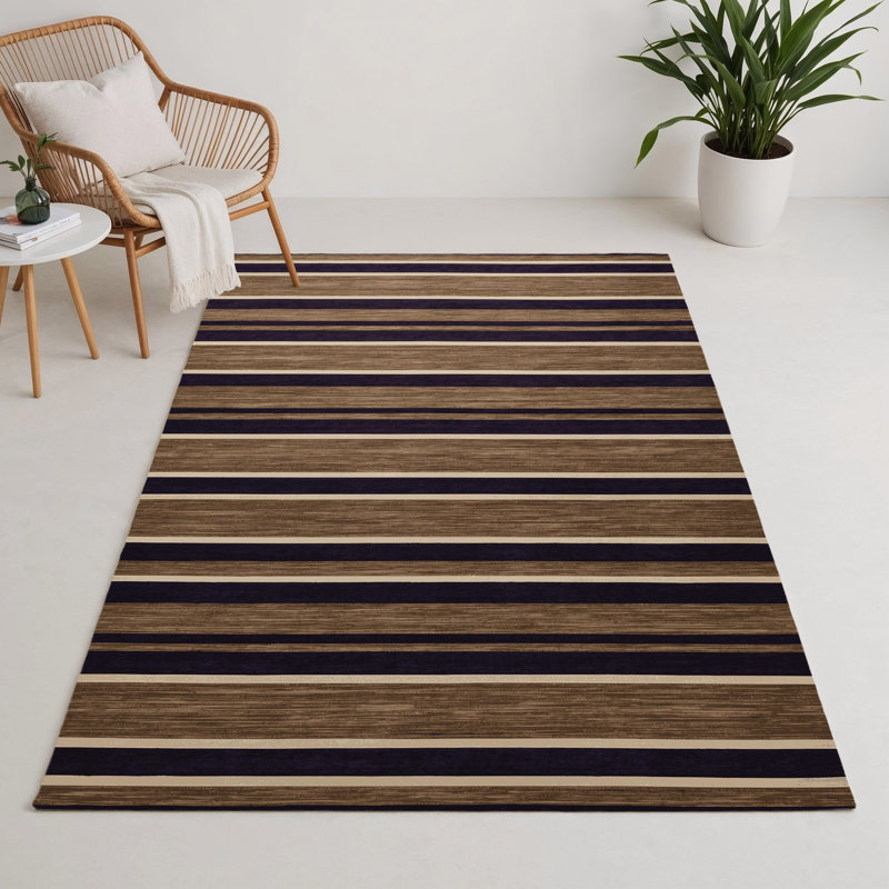 HorizontalStripes Brown Indoor and Outdoor Area Rug, Rectangle 3' x 5'