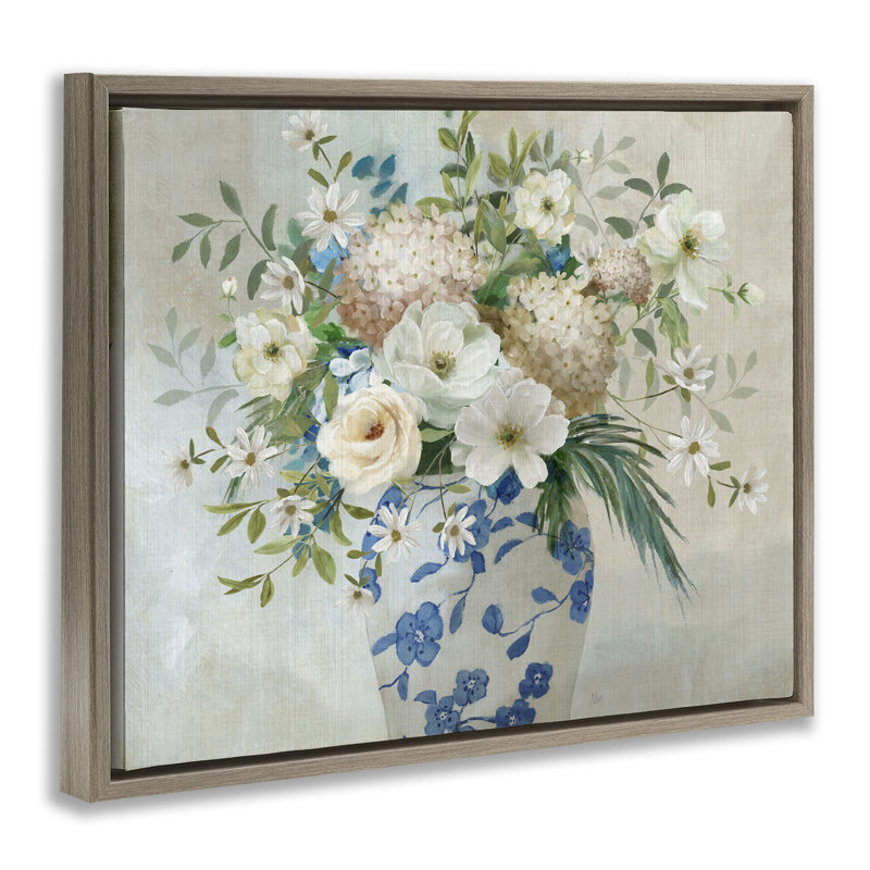 Art mural classique sur toile en forme de vase fleuri classique, design par Nan, H 25 po x l 31 po
