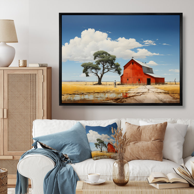 " Landscape Barns Rural Patchwork III ", 12" H x 20" W, Black Picture Framed