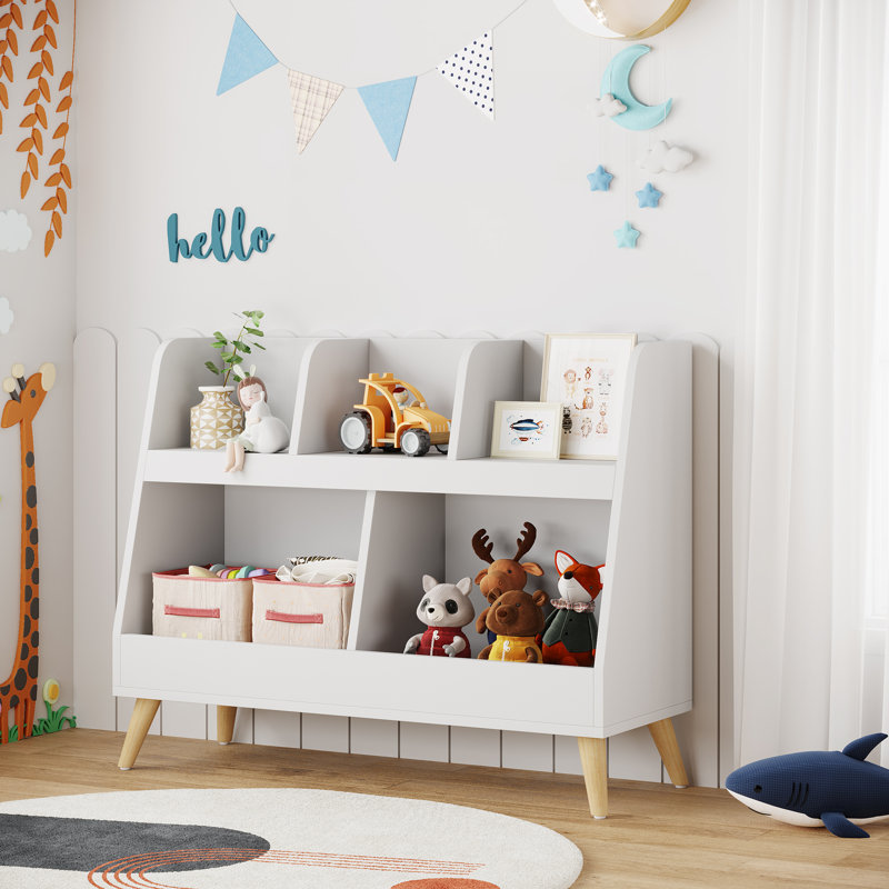 Allya Multi-Cubby Bookcase with Toy Storage, White