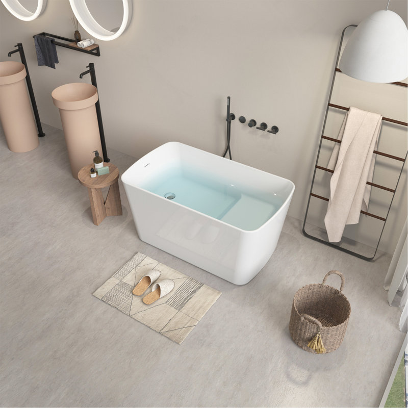Baignoire de trempage autoportante en acrylique de 49 po, baignoire de trempage japonaise de forme carrée, conception encastrée avec trop-plein et drain chromés, blanc brillant