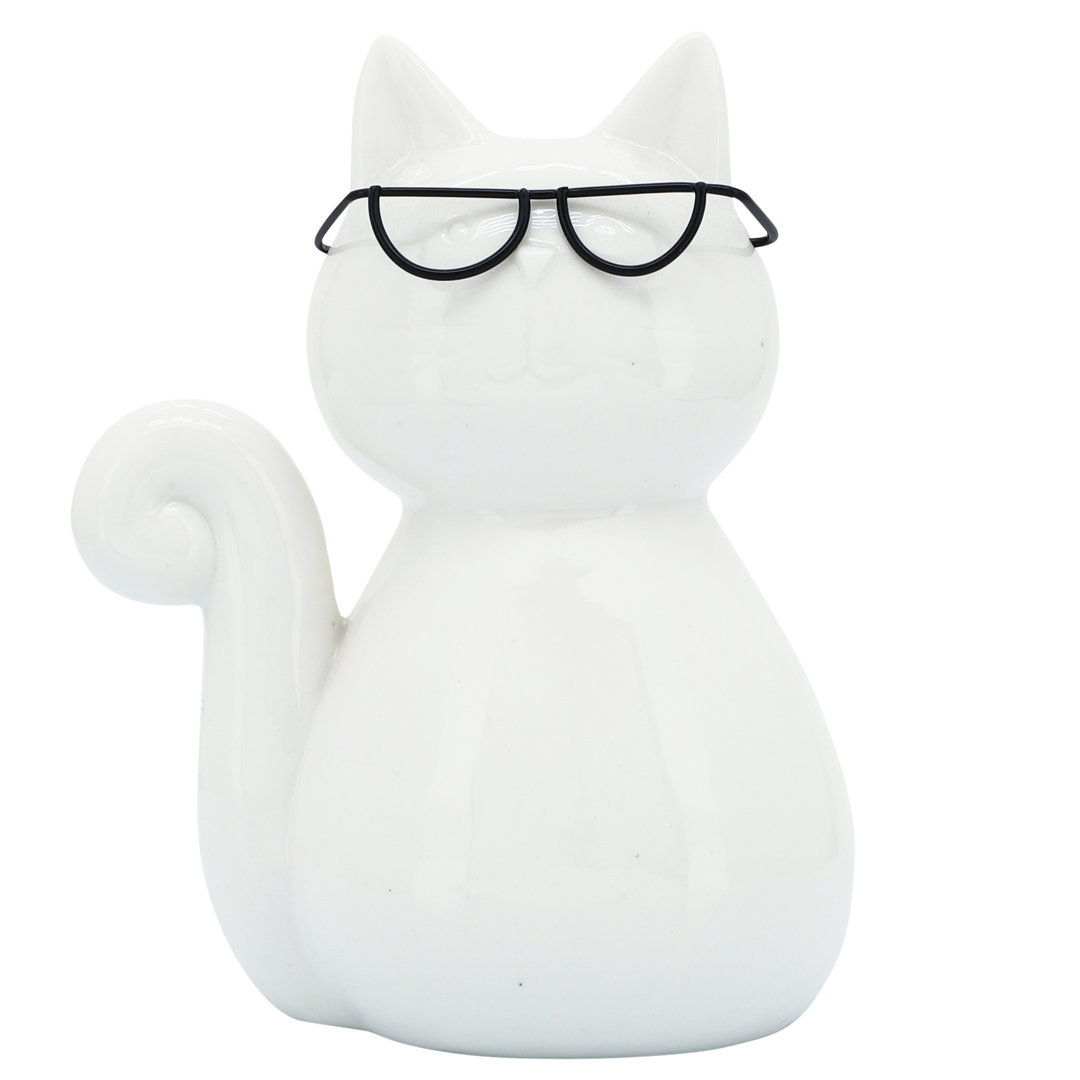 Adalmiina Modern Stoneware and Porcelain Cat Figurine with Glasses Trinx