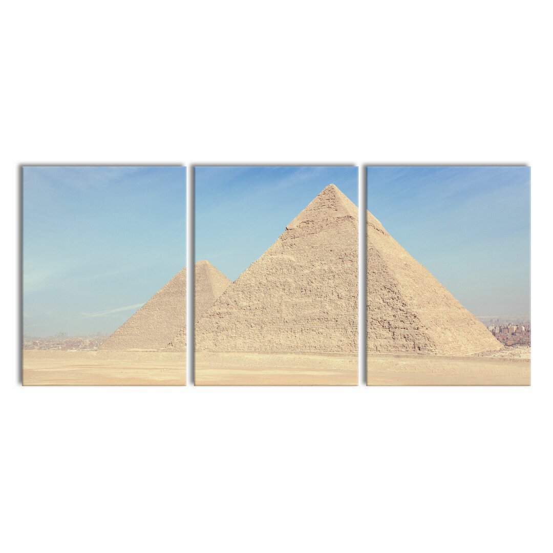 3-tlg. Leinwandbilder-Set Beeindruckende Pyramiden von Gizeh in Beige