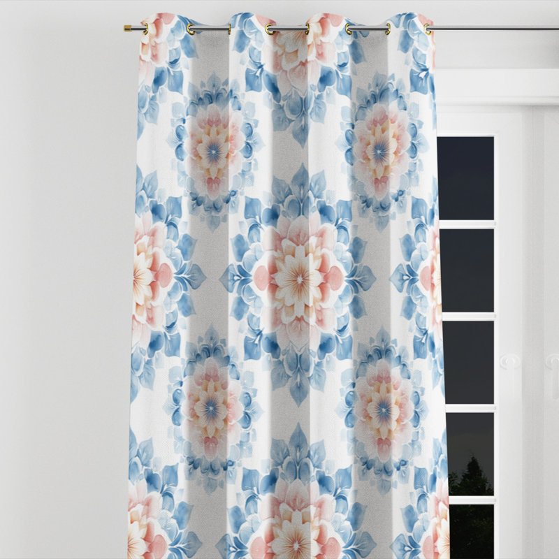 Rideaux de fenêtre Moroccan - rideau à œillets Boho Mandala - 1 panneau, L 52 po x L 63 po, Œillets dorés